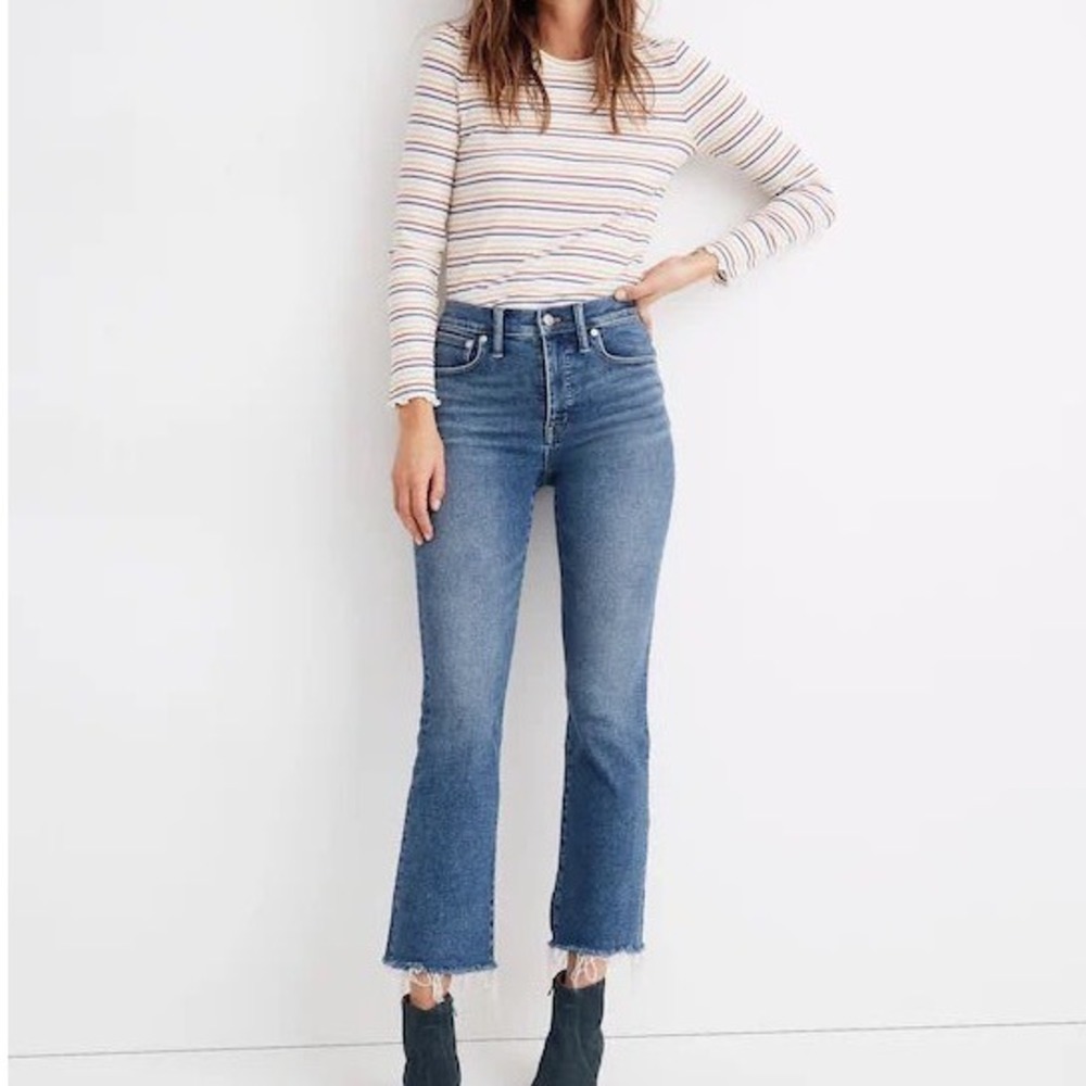 Madewell Cali Demi-Boot Jeans Women 30P Light Blue Cropped Raw Hem Flare Hi Rise